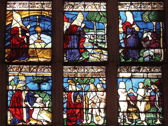 un vitrail dcrivant la cration par tableaux